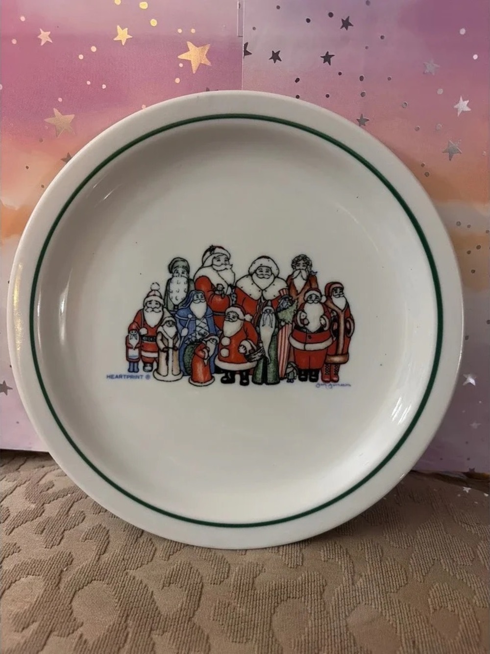 Holiday Santa Ceramic Plate with Green Trim